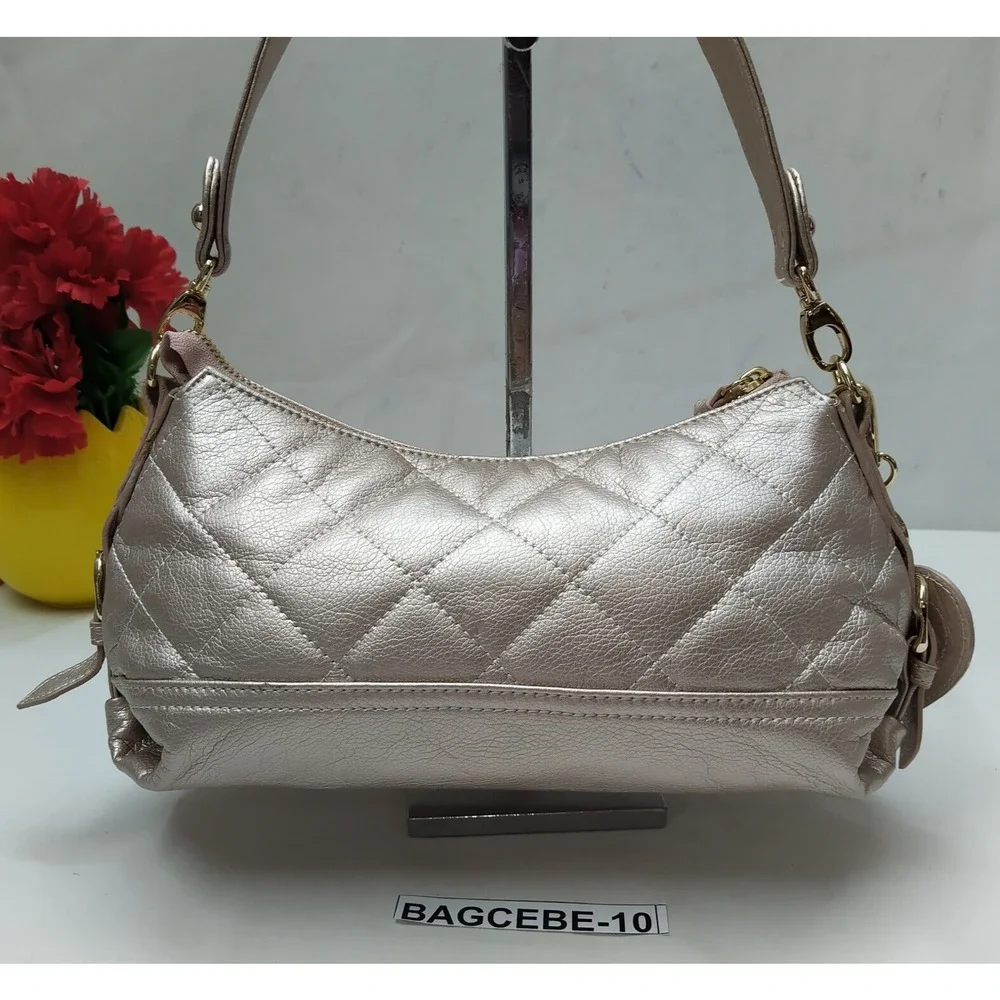 Rebecca Taylor Metallic Gold Leather Quilted Zipper Hobo Shoulder Bag - NWoT
